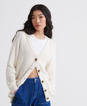 Superdry Slub Yarn Boyfriend Cardigan Női Kötöttáru Fehér | LFQHO2438